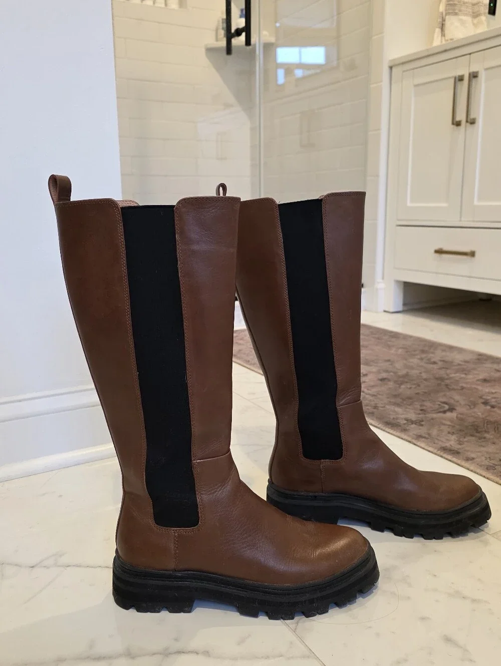 Madewell The Poppy Tall Lugsole Boots in brown leather 7.5 - Picture 3 of 9